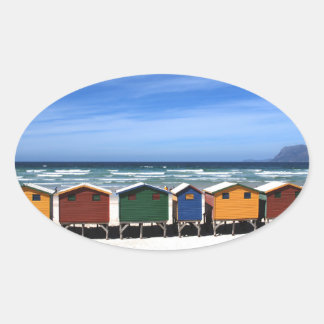 Colourful Beach Huts Oval Sticker