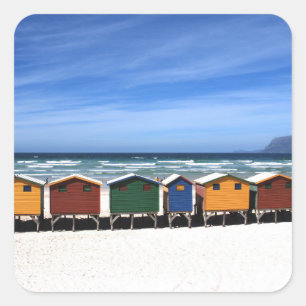 Colourful Beach Huts Square Sticker