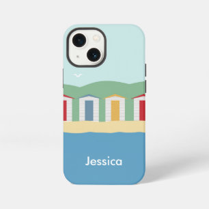 Colourful Beach Huts Summer Personalised iPhone 13 Mini Case