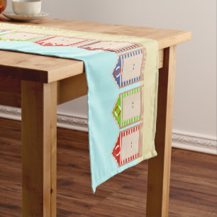 Colourful Beach Huts Summer  Short Table Runner