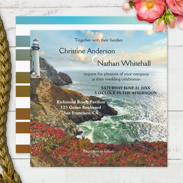 Colourful Beach Lighthouse Wedding Invitation (Creator Uploaded)