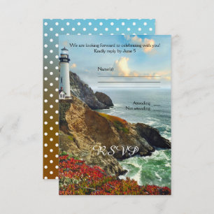 Colourful Beach Lighthouse Wedding RSVP Card