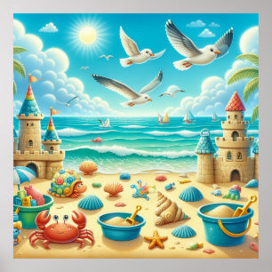 Colourful Beach Nursery Poster