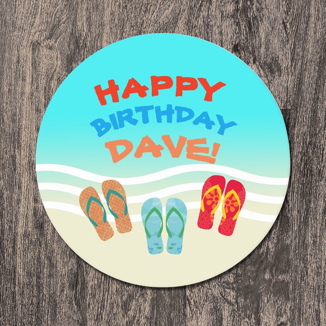 Colourful Beach Party Custom Name Round Paper Coaster (Creator Uploaded)