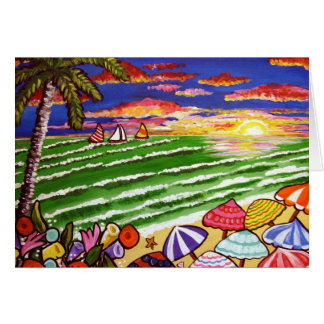 Colourful Beach Sunset Folk Art