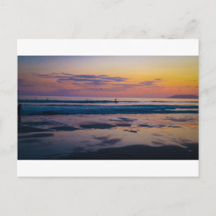 Colourful Beach Sunset with Wet Sand Reflections Postcard