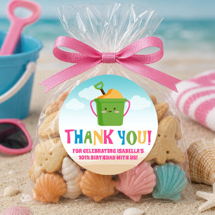Colourful Beach Theme sand bucket & Shovel Classic Round Sticker