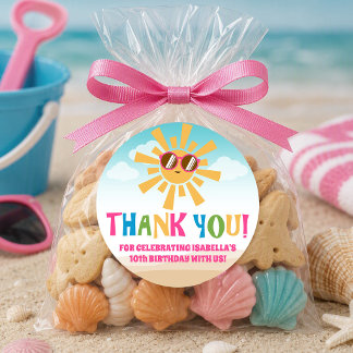 Colourful Beach Theme (Smiley Sun) Classic Round Sticker