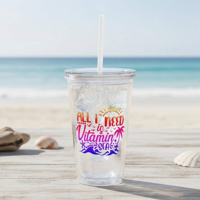 Colourful Beach Themed  Acrylic Tumbler (Creator Uploaded)