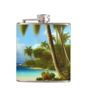 Colourful Beach Tropical Painting Flask