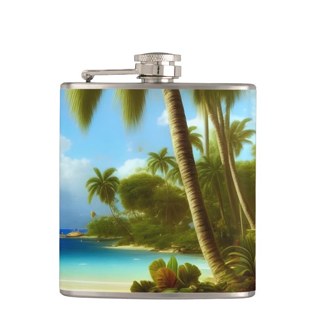 Colourful Beach Tropical Painting Flask (Front)