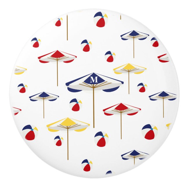 Colourful Beach Umbrella and Beach Ball Custom Ceramic Knob (Front)