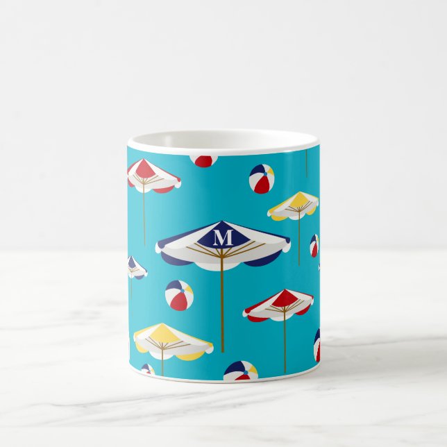 Colourful Beach Umbrella and Beach Ball Custom Coffee Mug (Center)