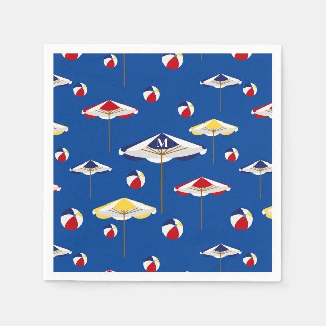 Colourful Beach Umbrella and Beach Ball Custom Napkin (Front)