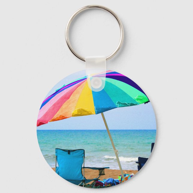 Colourful beach umbrella and chairs in Florida Key Ring (Front)