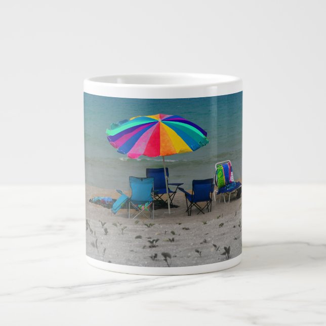 colourful beach umbrella chairs Florida scene Large Coffee Mug (Front)