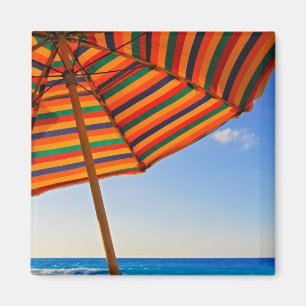 Colourful Beach Umbrella on a Sunny Day Photograph Magnet
