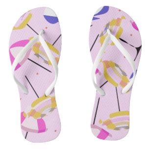 Colourful Beach Umbrellas With Red Polka Dots Patt Thongs