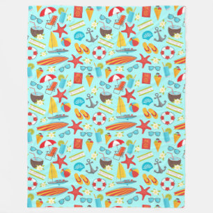 Colourful beach vacation pattern fleece blanket