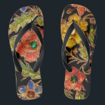 Colourful Beaded Flowers on Velvet Thongs<br><div class="desc">This Colourful Beaded Flowers image was pieced together from a beaded antique velvet handbag.</div>