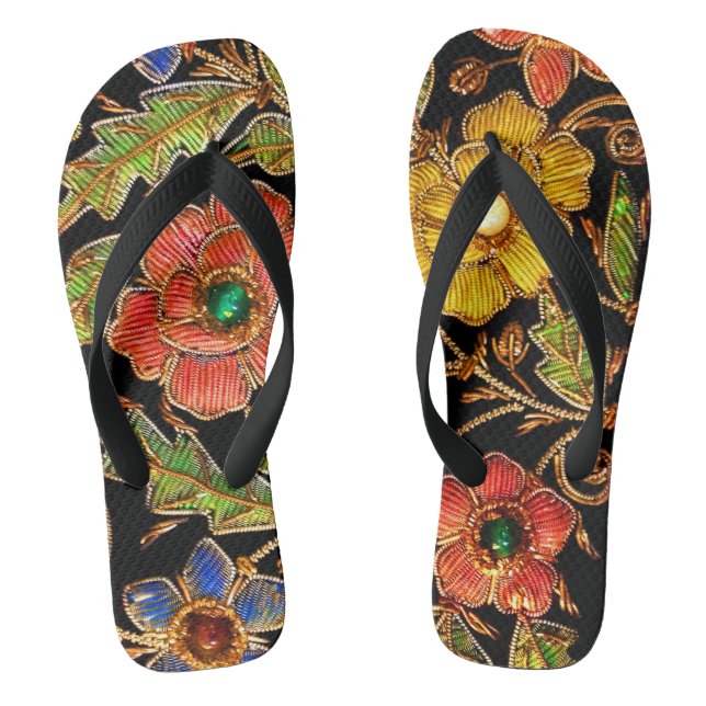 Colourful Beaded Flowers on Velvet Thongs (Footbed)