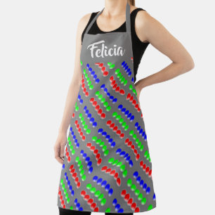 Colourful beads on grey apron