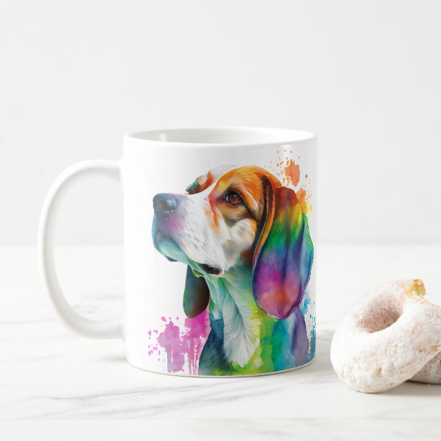 Colourful Beagle Dog  Pet Coffee Mug, Cup (With Donut)