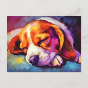 Colourful Beagle Puppy sleeping Postcard