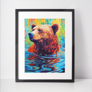 Colourful Bear Abstract painting Cabin Art Poster