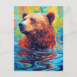 Colourful Bear Abstract painting  Postcard