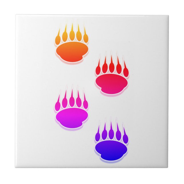 Colourful Bear Paw Prints Ceramic Tile (Front)
