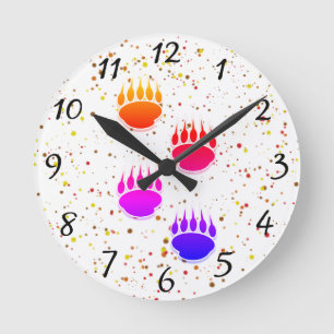 Colourful Bear Paw Prints Round Clock
