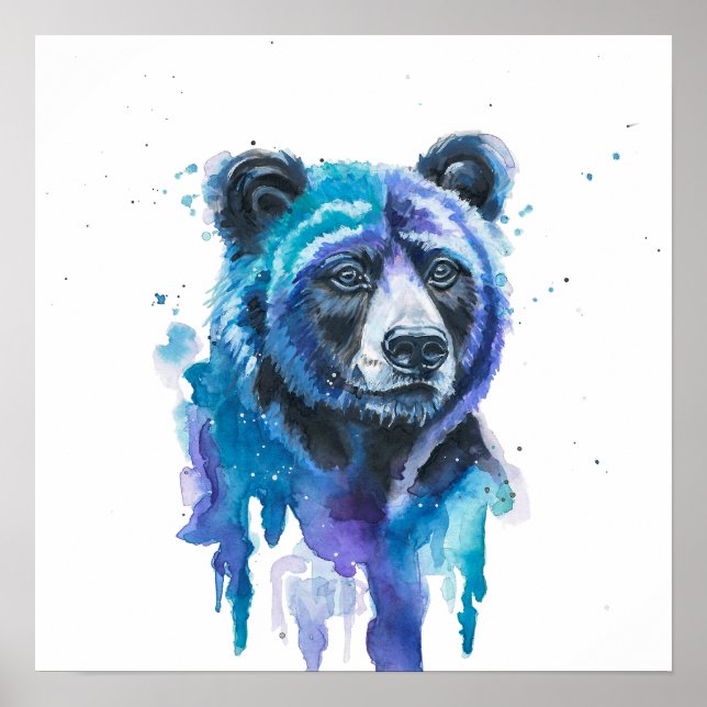 Colourful Bear Watercolour Artwork Poster (Front)