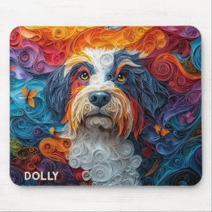 Colourful Bearded Collie Paper Quilling Portrait Mouse Pad