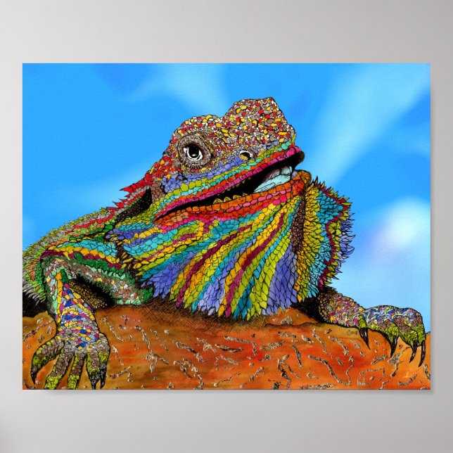 Colourful Bearded Dragon Poster - 10" x 8" (Front)