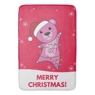 Colourful Bears Merry Christmas Winter Animals Bea Bath Mat