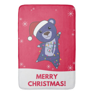 Colourful Bears Merry Christmas Winter Animals Bea Bath Mat