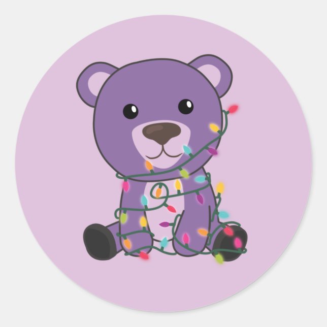 Colourful Bears Merry Christmas Winter Animals Bea Classic Round Sticker (Front)