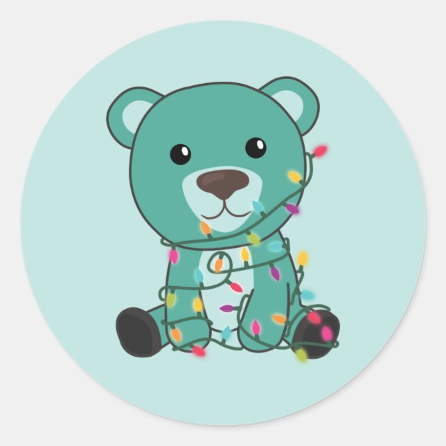 Colourful Bears Merry Christmas Winter Animals Bea Classic Round Sticker (Front)
