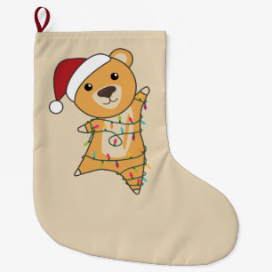 Colourful Bears Merry Christmas Winter Animals Bea Large Christmas Stocking