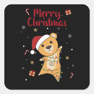 Colourful Bears Merry Christmas Winter Animals Bea Square Sticker