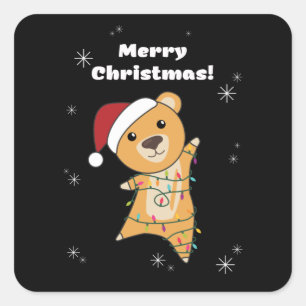Colourful Bears Merry Christmas Winter Animals Bea Square Sticker