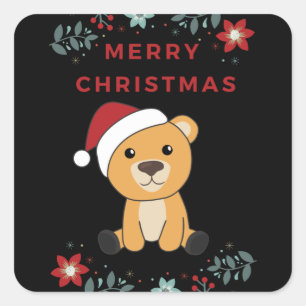 Colourful Bears Merry Christmas Winter Animals Bea Square Sticker