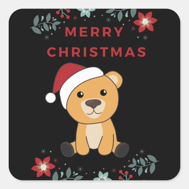 Colourful Bears Merry Christmas Winter Animals Bea Square Sticker (Front)
