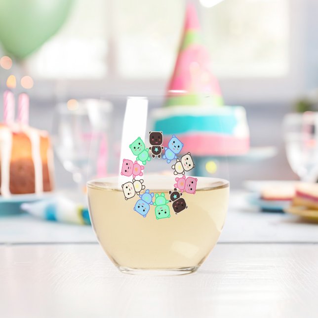 Colourful bears stemless wine glass (Insitu (Birthday))