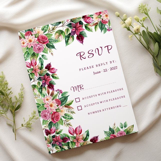 Colourful beautiful country flower bouquet RSVP Invitation (Colorful beautiful country flower bouquet RSVP)