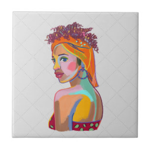 Colourful Beautiful Girl Art Abstract Design Ceramic Tile