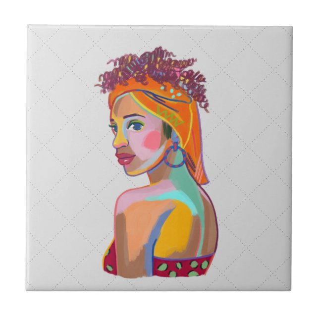 Colourful Beautiful Girl Art Abstract Design   Ceramic Tile (Front)