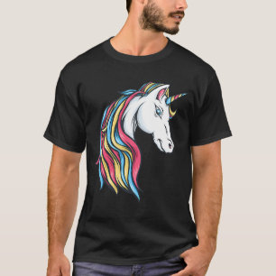 Colourful Beautiful Rainbow Unicorn Head Flowing M T-Shirt