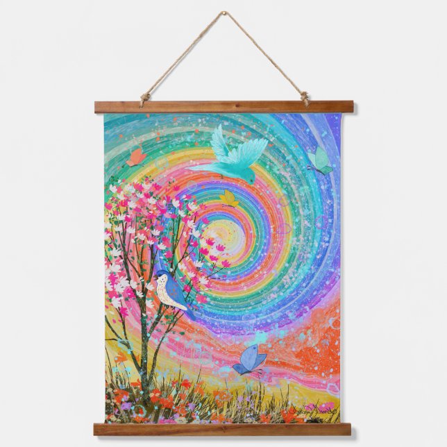 Colourful Beautiful Rainbow Wildflowers  Hanging Tapestry (Front)